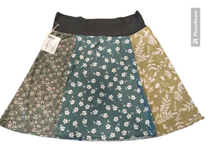 Patchwork Skirt- 16” length Small Three Fabric Green Patchwork Skirt