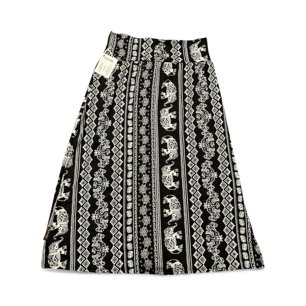 Black and White Elephant Straighter Cut MIDI Skirt