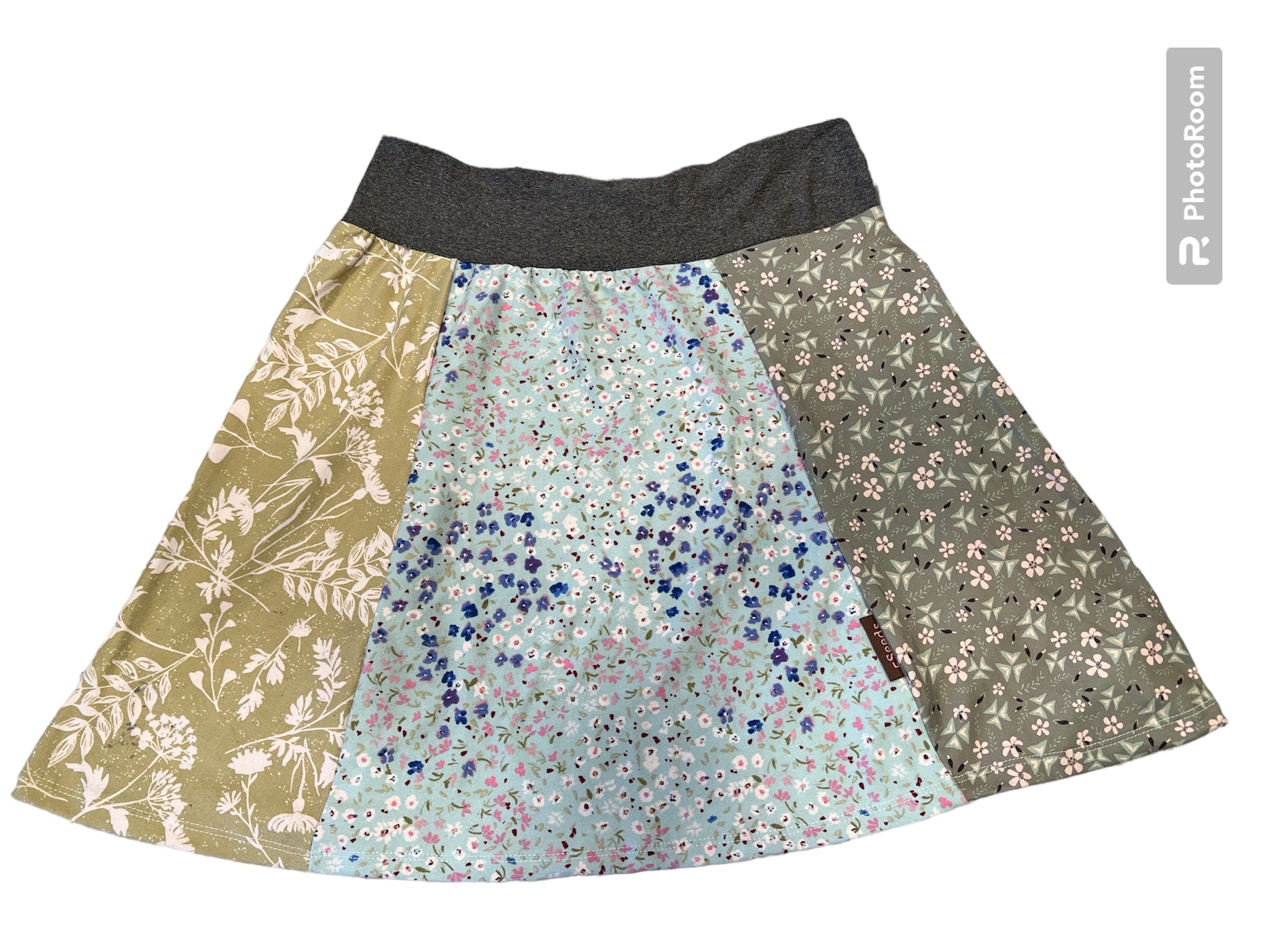 Patchwork Skirt- 16” length Small Three Fabric Green Patchwork Skirt
