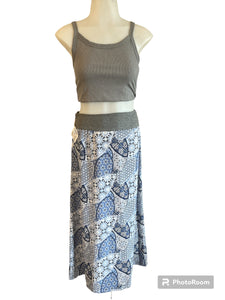 Blue Abstract Rayon Challis Maxi Skirt
