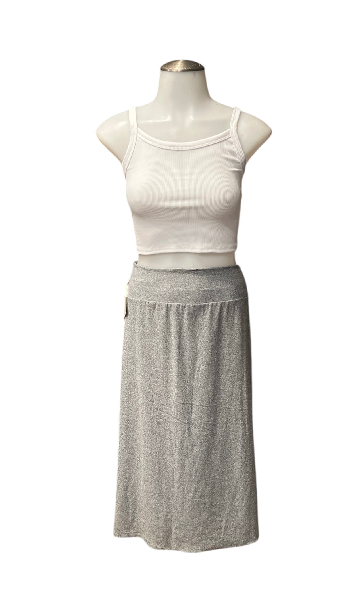 Grey Heathered Straighter Cut MIDI Skirt