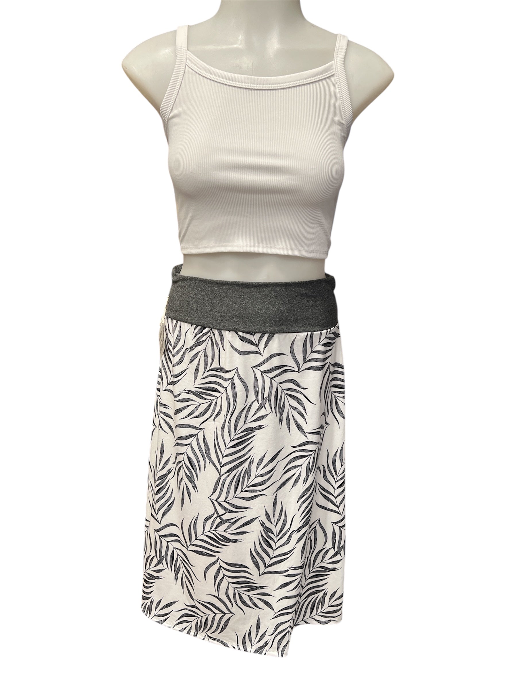 White and Grey Floral Straighter Cut MIDI Skirt
