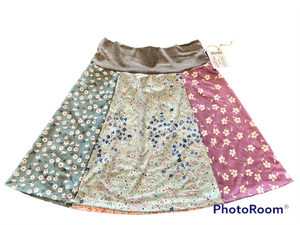 Patchwork Skirt - X-Small Three Fabric Green and Purple Patchwork Skirt