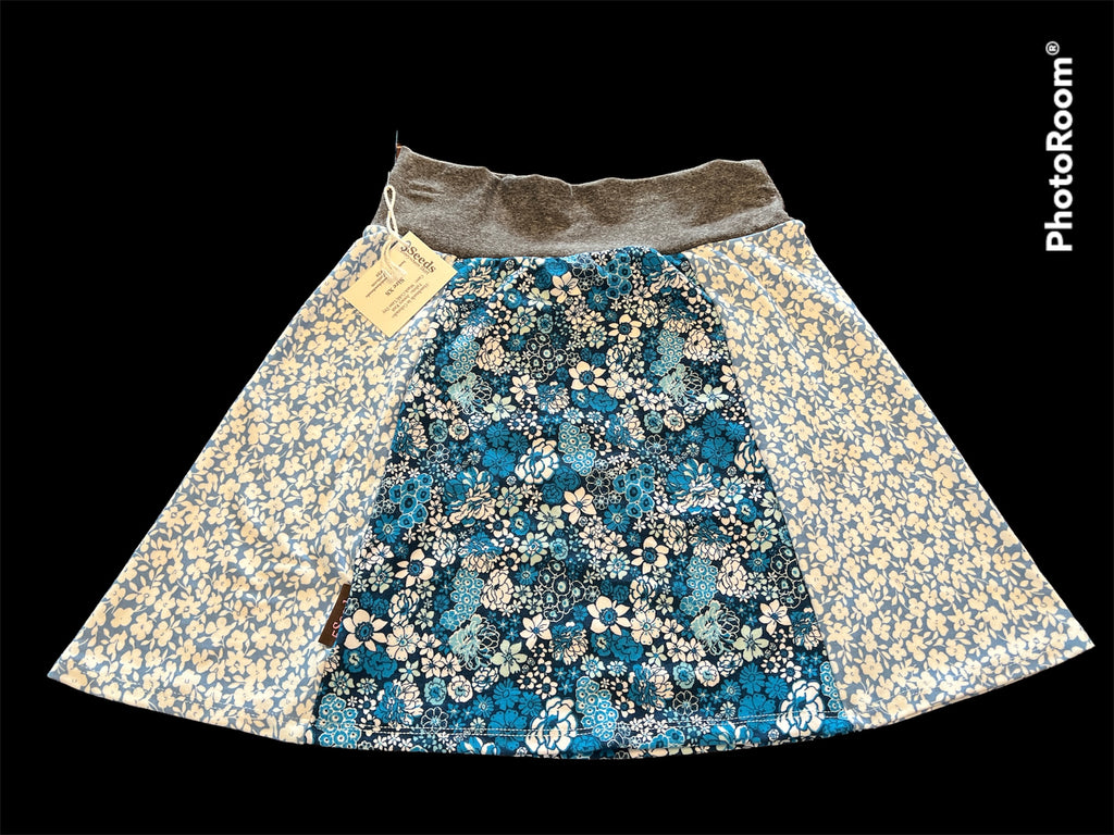 Patchwork Skirt - 15.5” length X-Small Two Fabric Blue Floral Patchwork Skirt