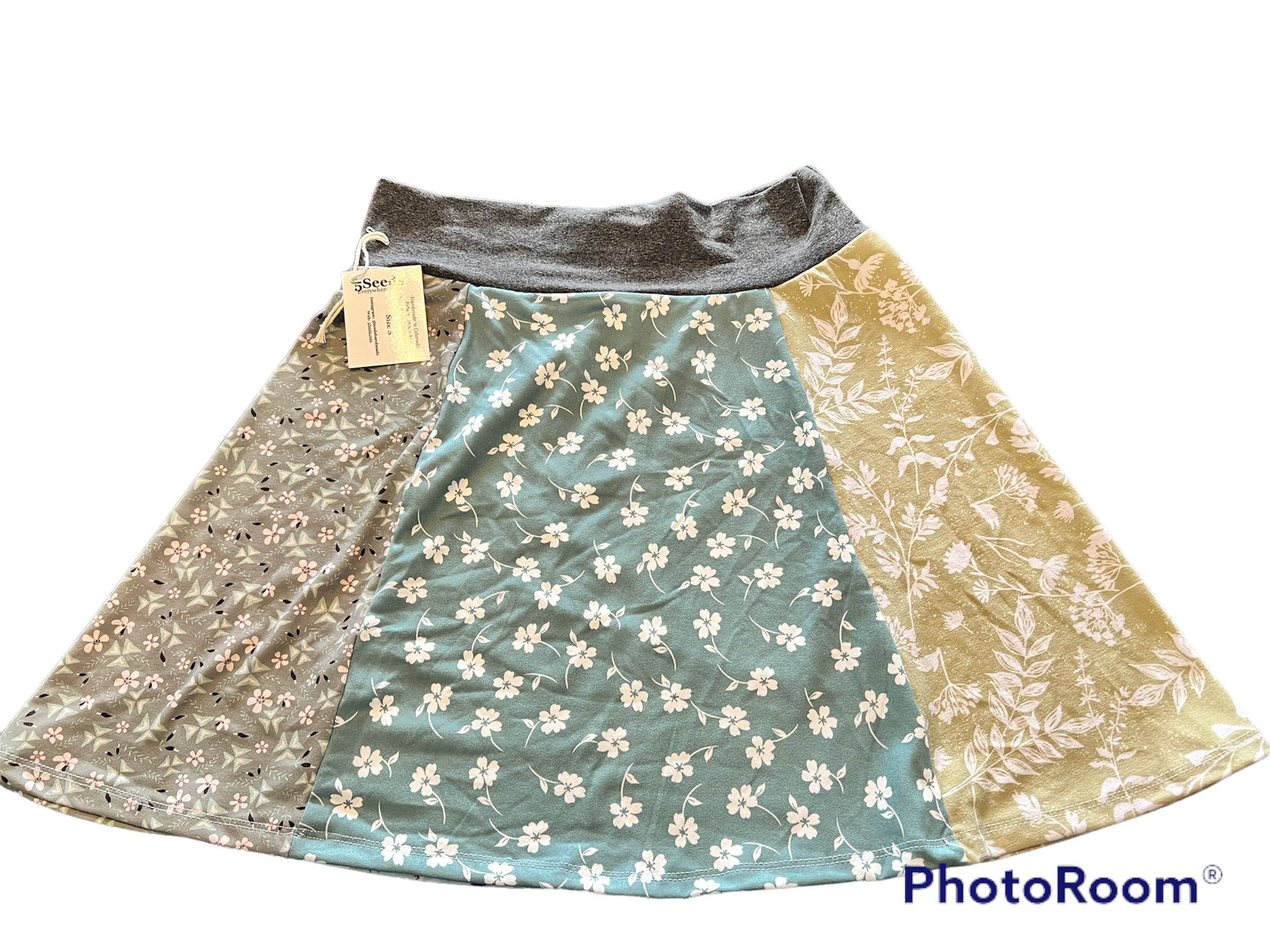 Patchwork Skirt- Small Three Fabric Green Patchwork Skirt